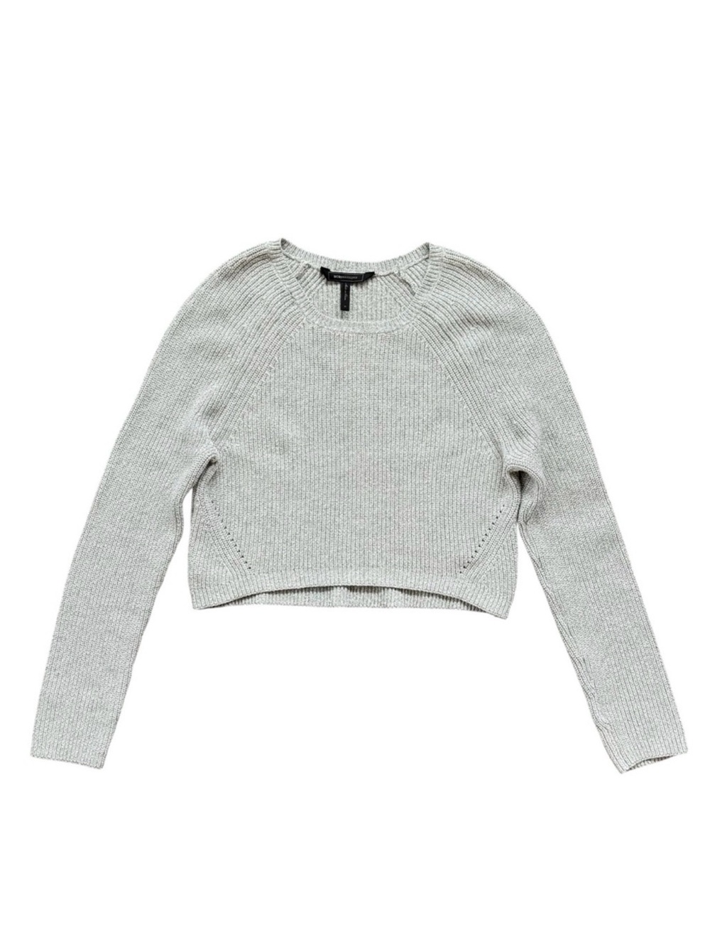 BCBMaxAzria Gray Cropped Knit Long Sleeve Scoop Neck Sweater
Size M